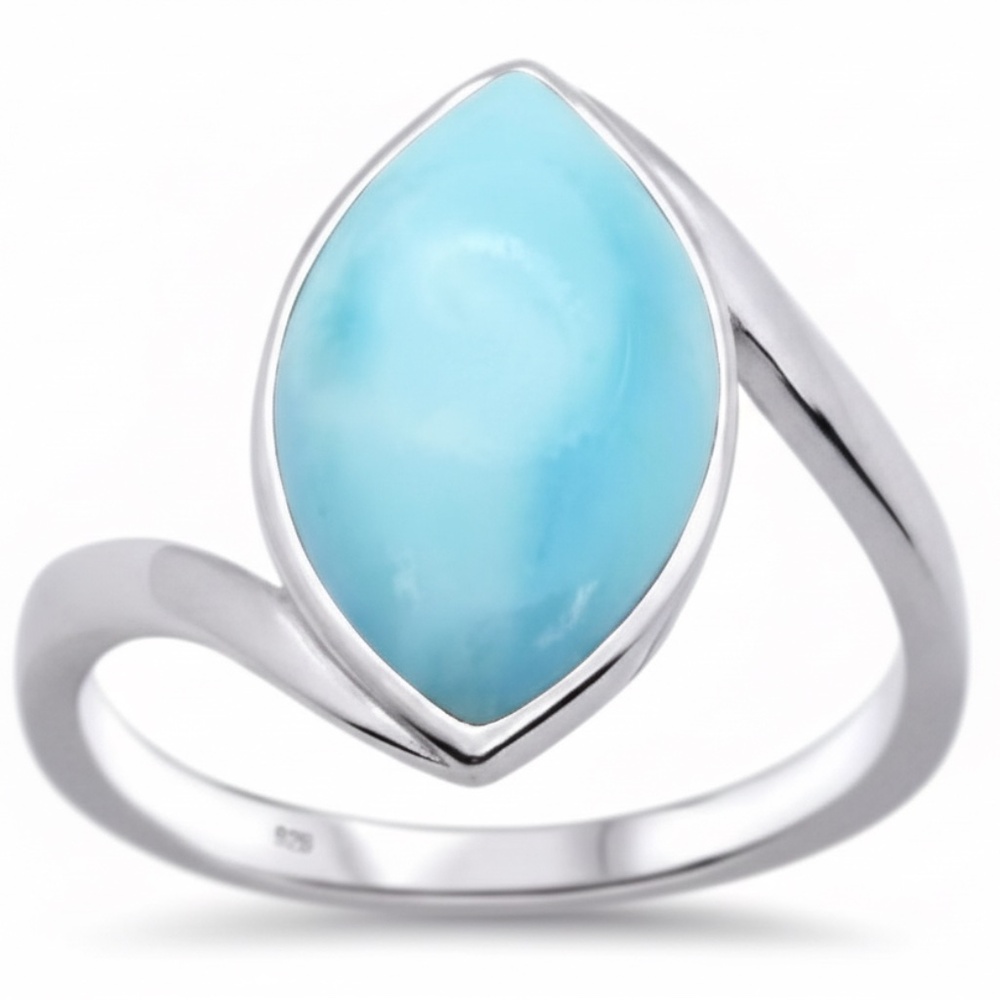 Womens Sterling Silver .925 Larimar Marquise‎ Design Ring Natural Stone